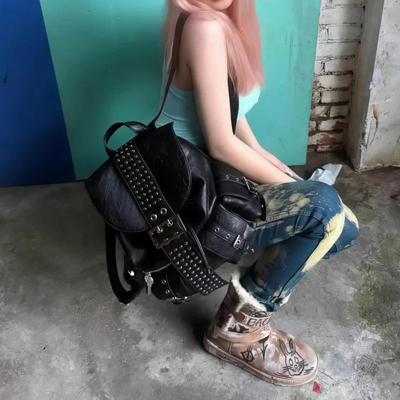 Studded Buckle Flap Backpack