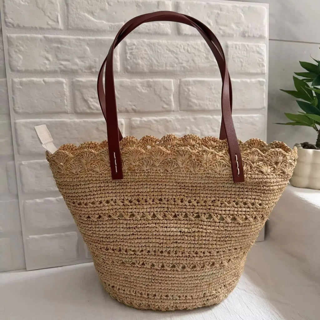 Scalloped Woven Basket Bag