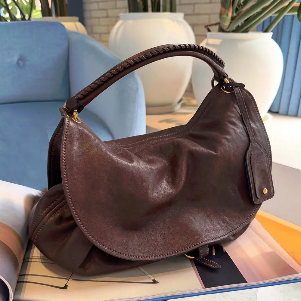 Curved Two-Tone Hobo Bag