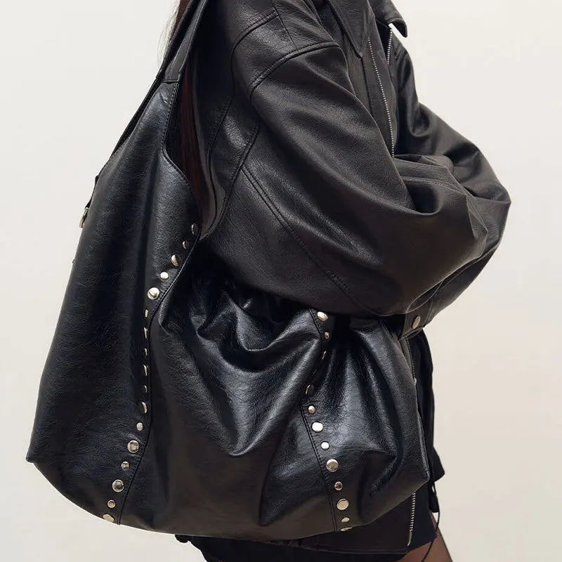 Studded Slouchy Shoulder Bag