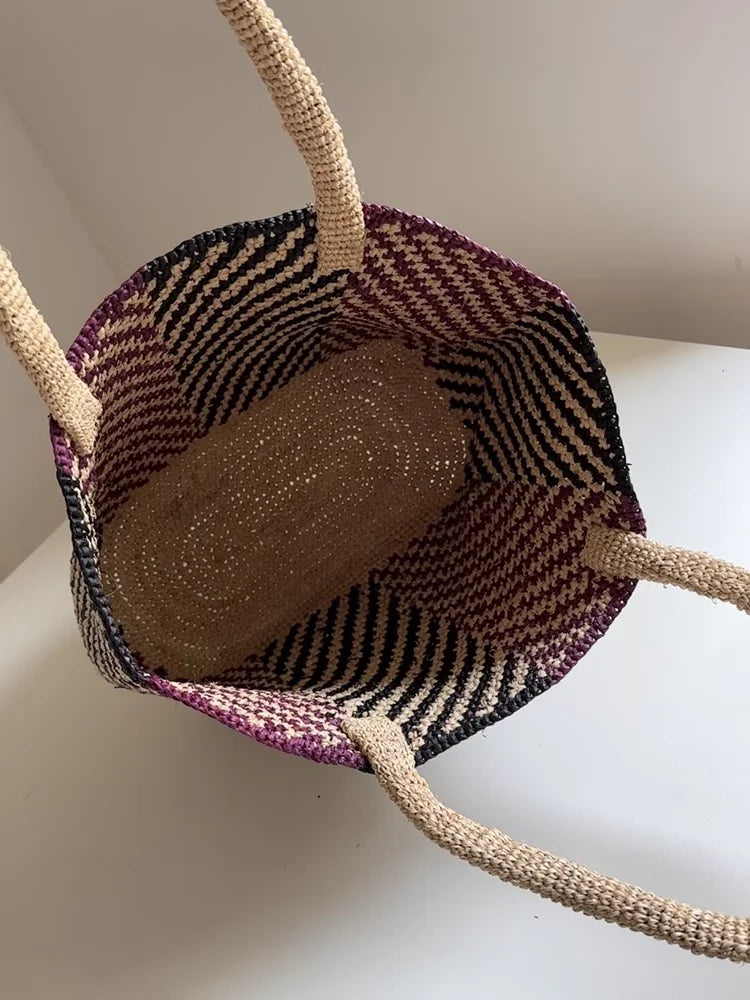 Diagonal-Pattern Woven Bucket Bag