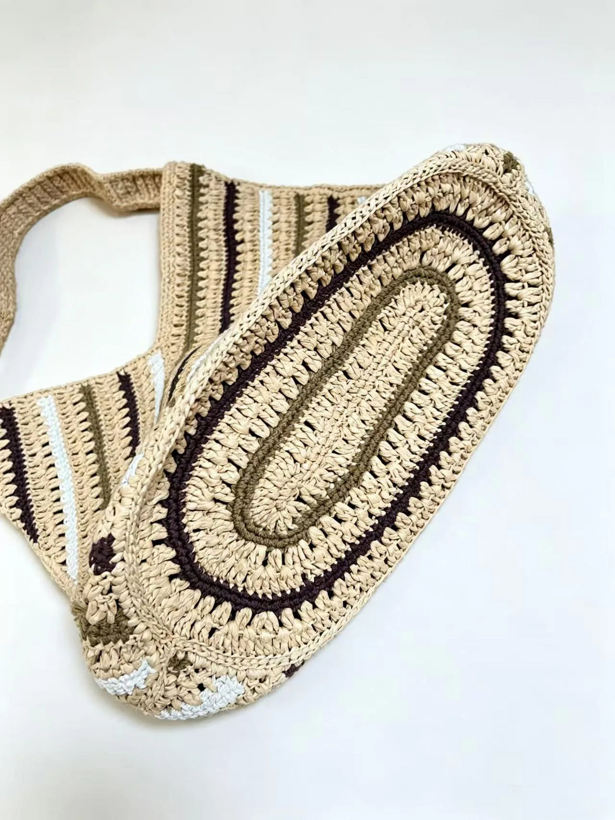 Diagonal-Stripe Woven Shoulder Bag