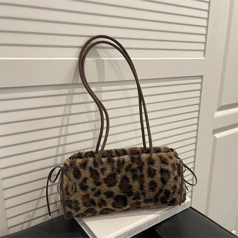 Leopard-Print Plush Shoulder Bag