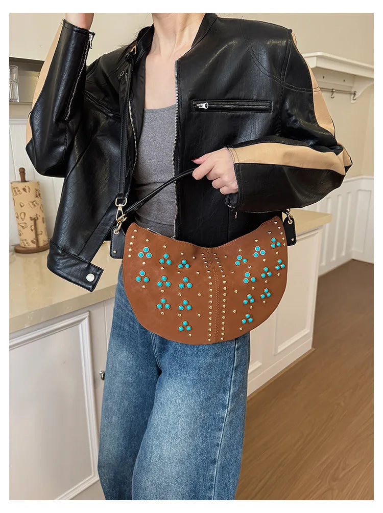 Embellished Crescent Shoulder Bag