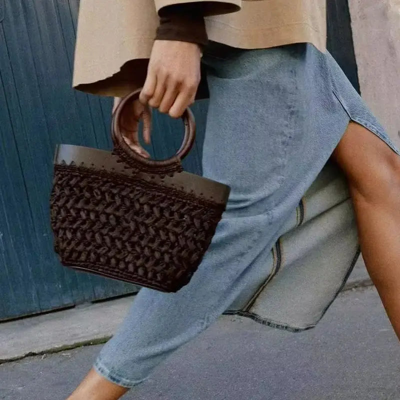Round-Handle Openwork Tote Bag