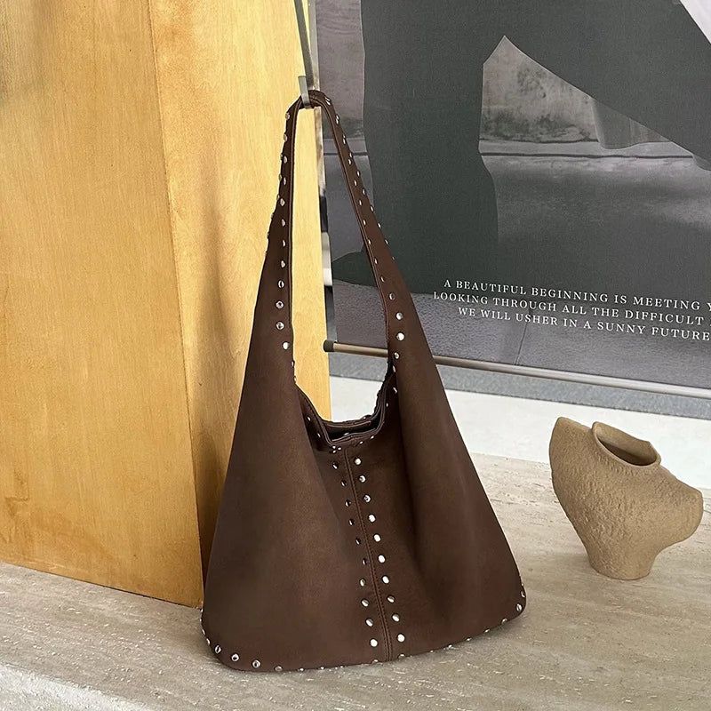 Studded Slouchy Shoulder Bag