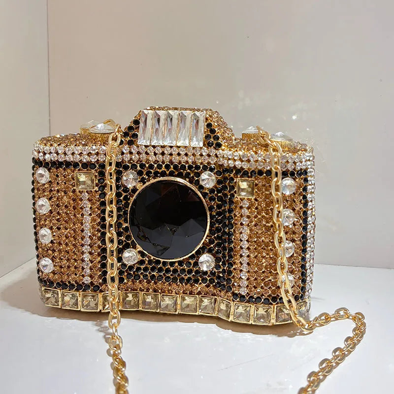 Camera-Shaped Embellished Clutch Bag