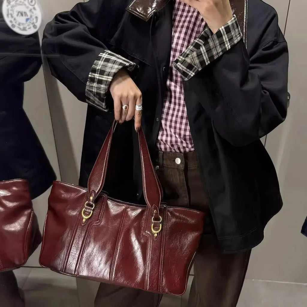 Ring-Detail Shoulder Tote Bag