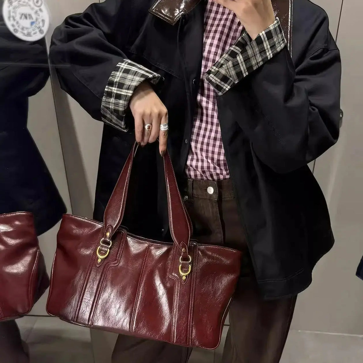 Ring-Detail Shoulder Tote Bag