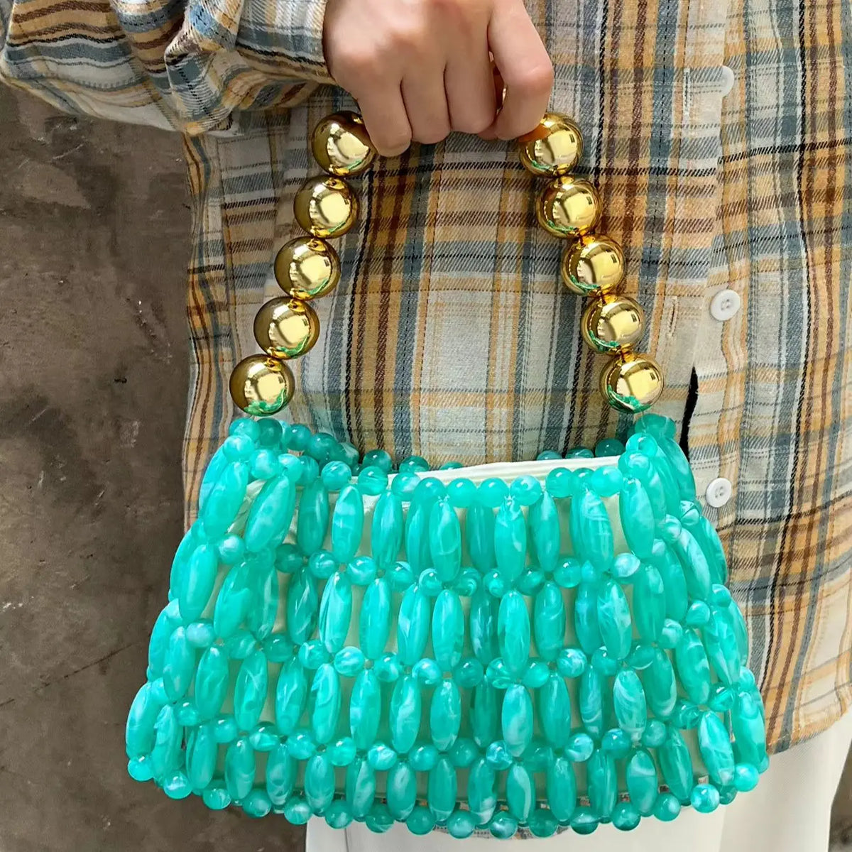 Beaded Handle Handbag