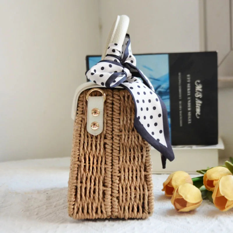 Woven Flap Top-Handle Bag