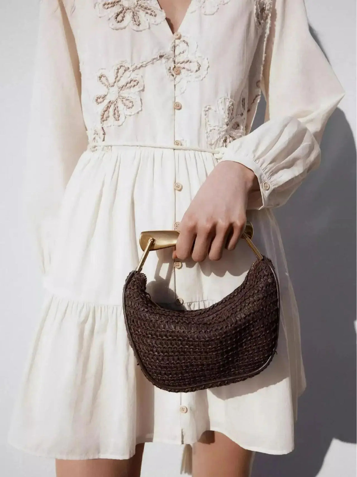 Twist-Handle Woven Handbag