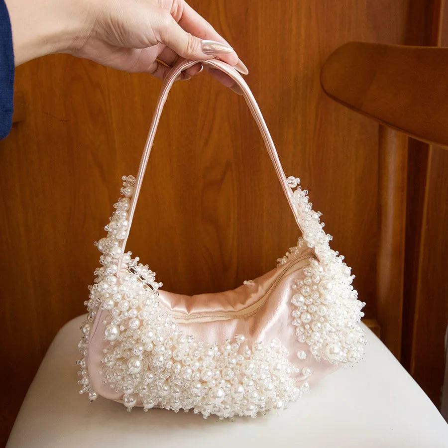 Beaded Crescent Shoulder Bag
