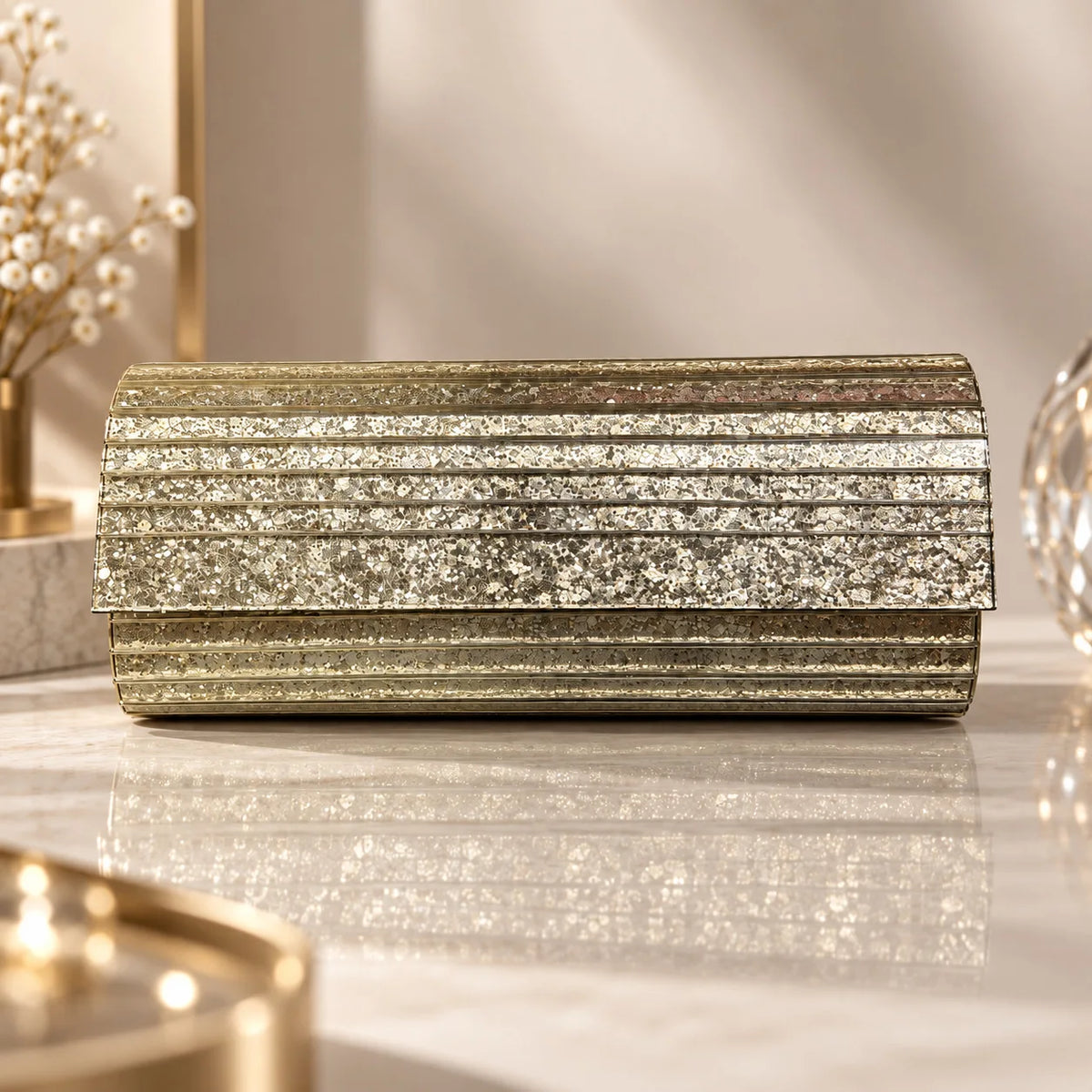 Glitter Striped Box Clutch