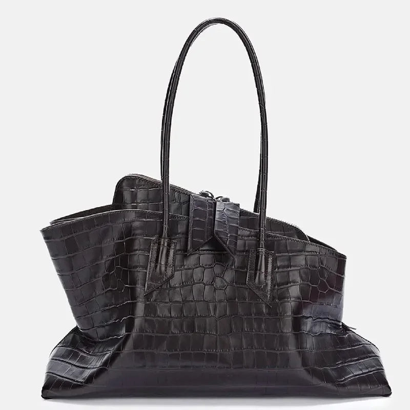Croc-Embossed Gathered Tote Bag