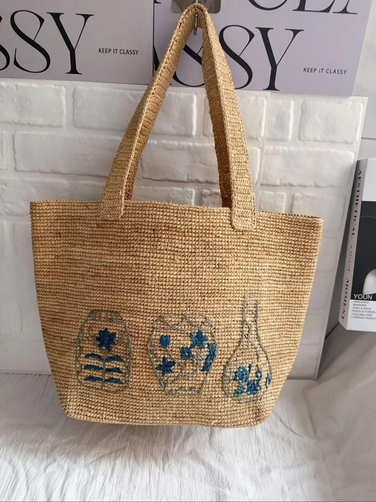Patterned Woven Tote Bag
