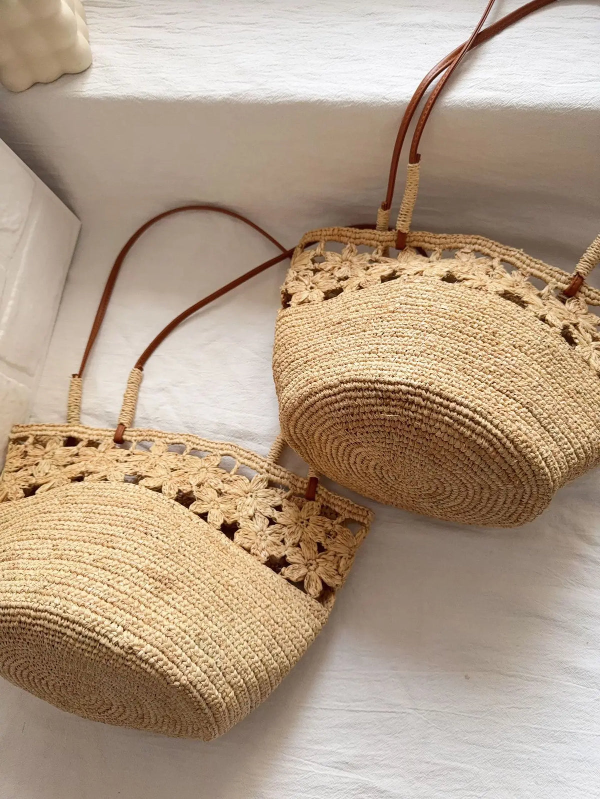 Openwork Woven Basket Tote
