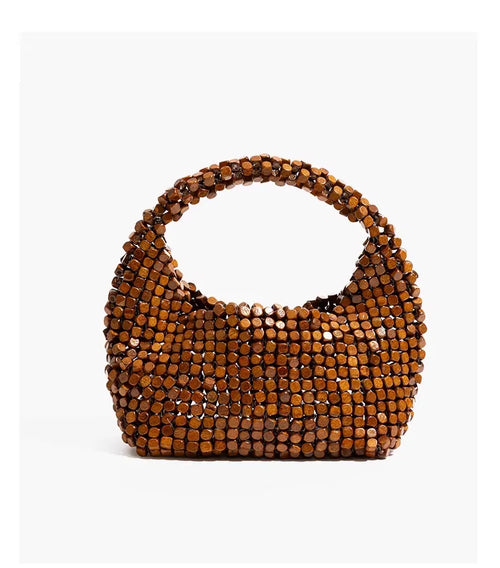 Beaded Crescent Top-Handle Bag