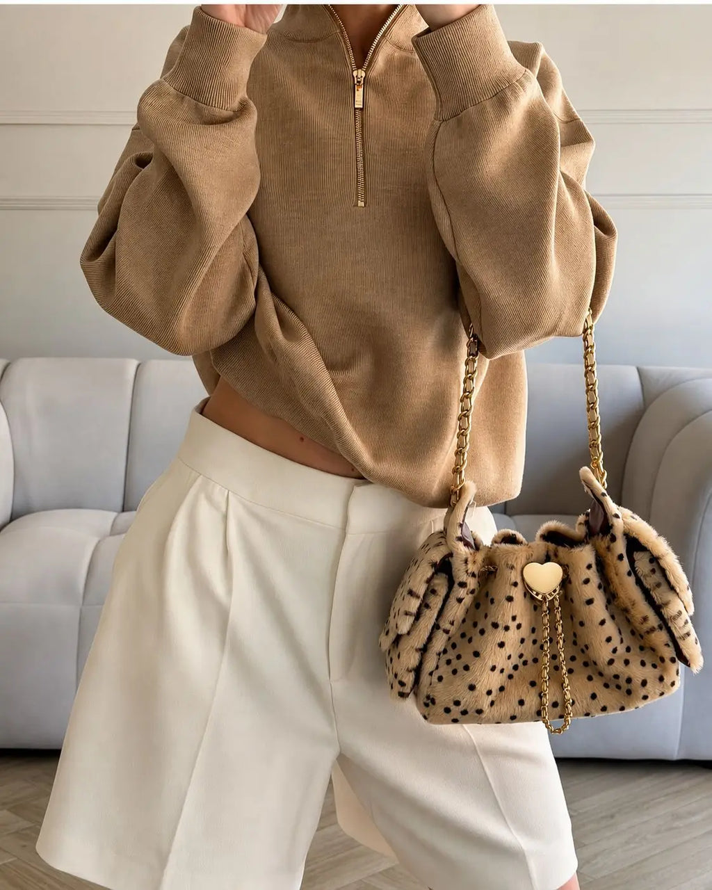 Spotted Plush Drawstring Bag