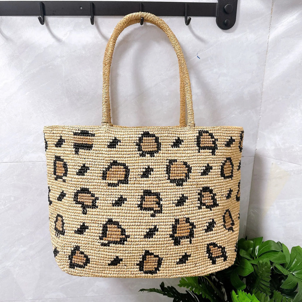 Leopard-Pattern Woven Tote