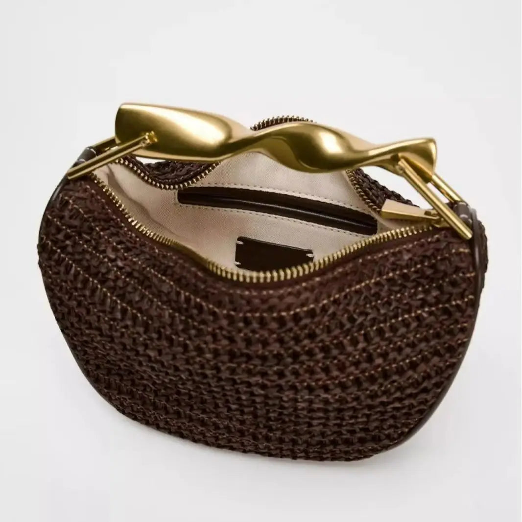 Twist-Handle Woven Handbag