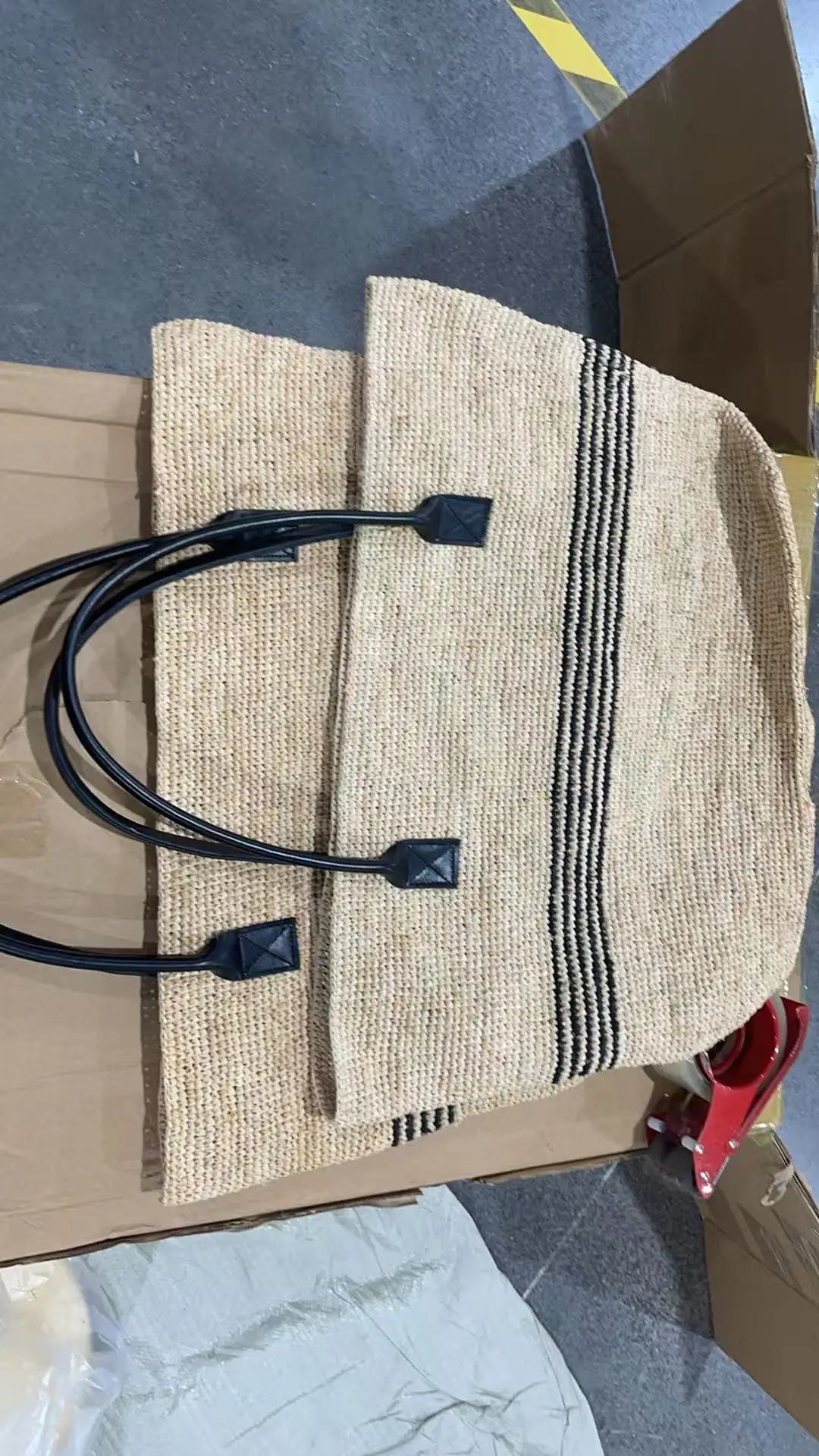 Striped Woven Shoulder Tote