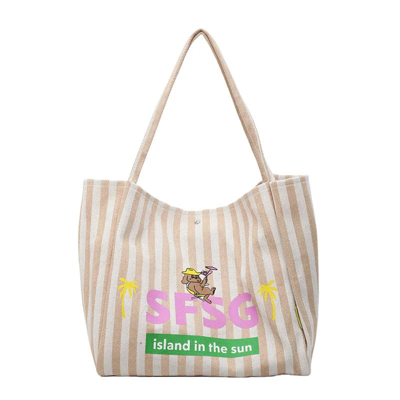 Striped Graphic Shoulder Tote
