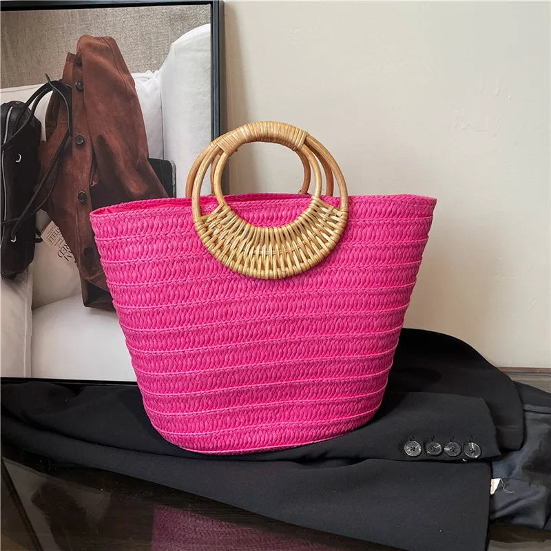 Round-Handle Woven Tote Bag