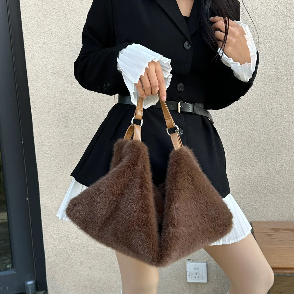 Plush Hobo Shoulder Bag