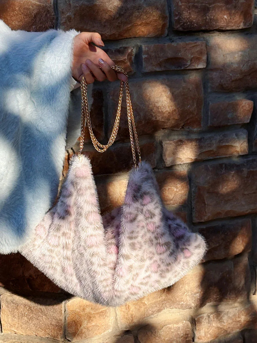 Leopard-Print Plush Shoulder Bag