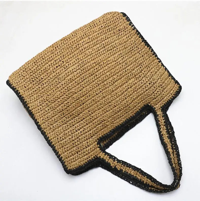 Contrast-Trim Woven Tote Bag