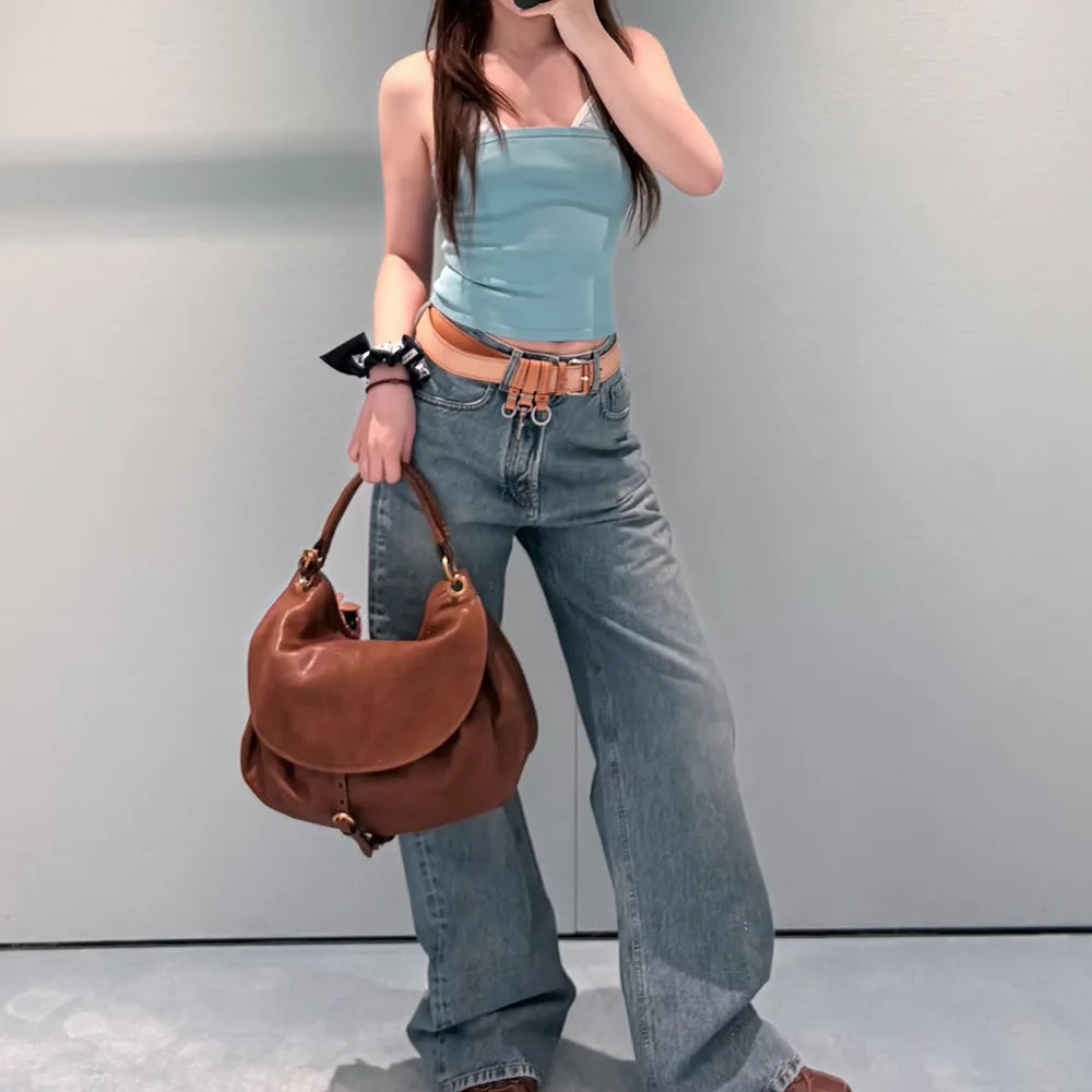 Curved Two-Tone Hobo Bag