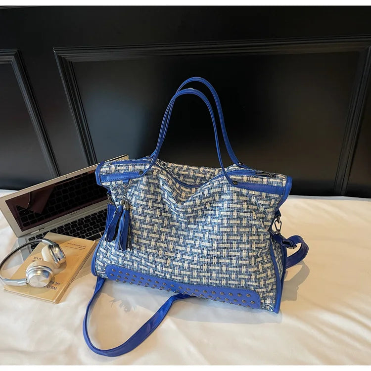 Studded Woven Tote Bag