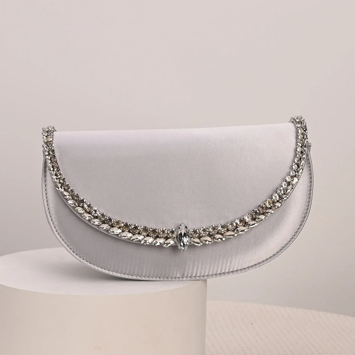 Sparkling-Trim Flap Clutch Bag