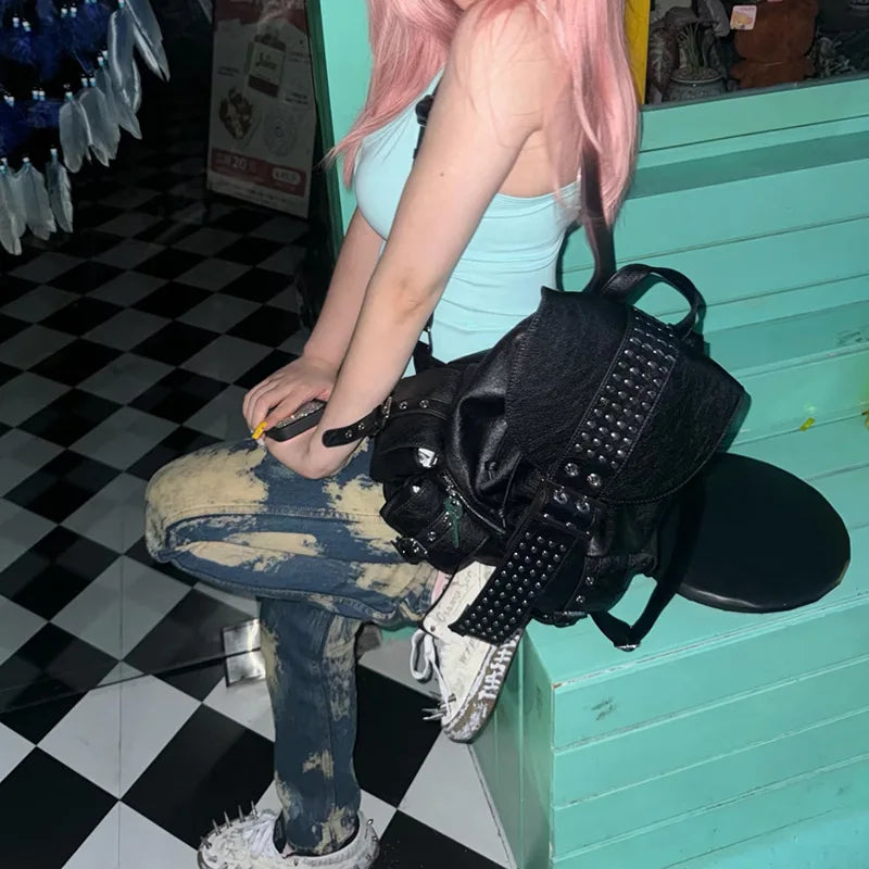 Studded Buckle Flap Backpack