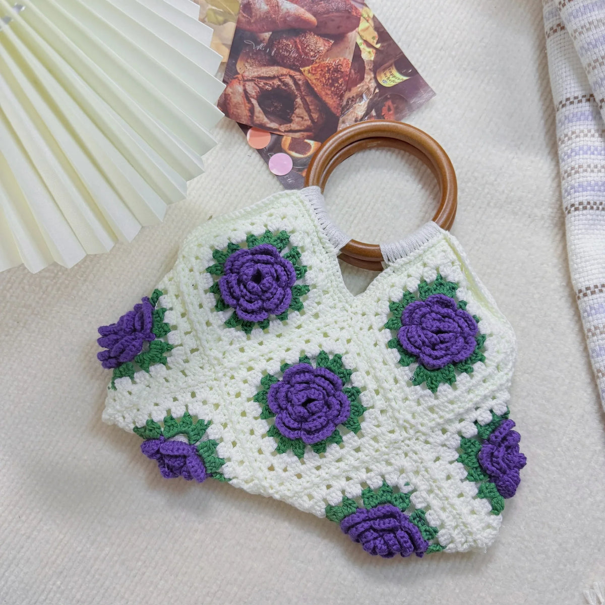 Floral Applique Round-Handle Handbag