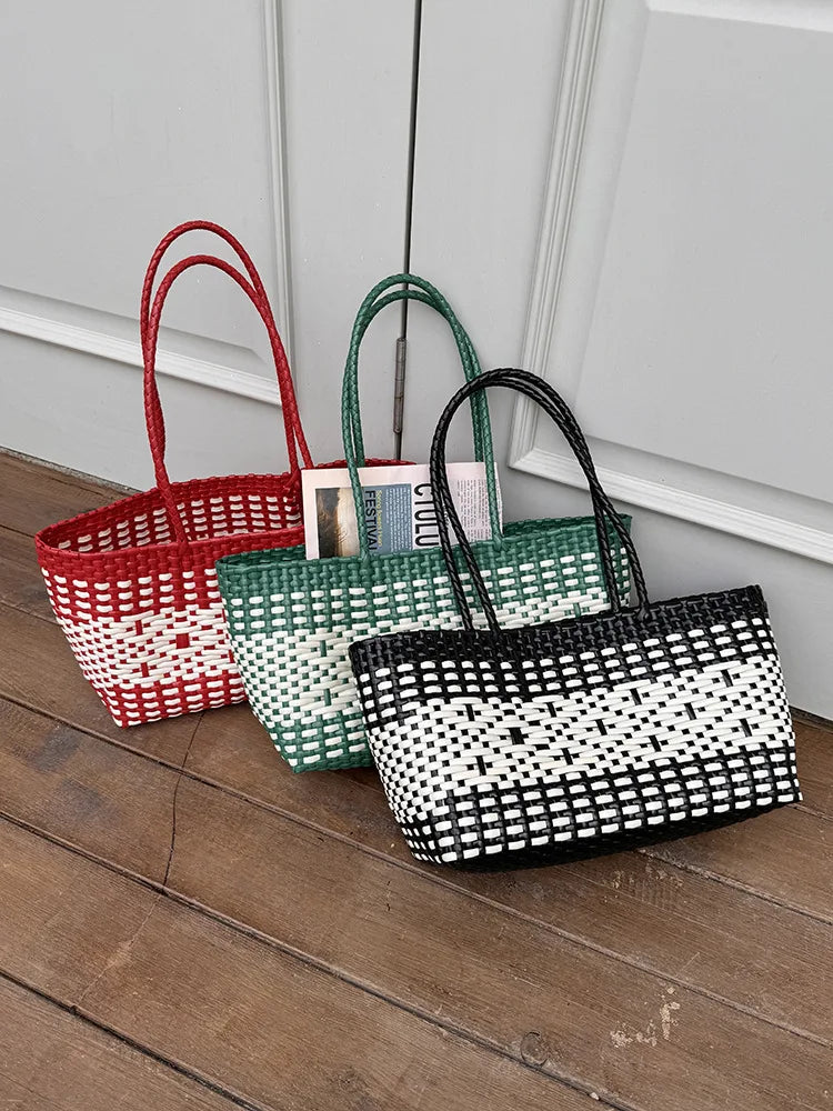 Patterned Woven Basket Bag