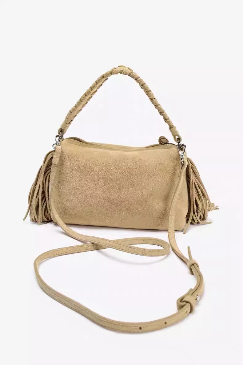 Fringed Braided-Strap Shoulder Bag