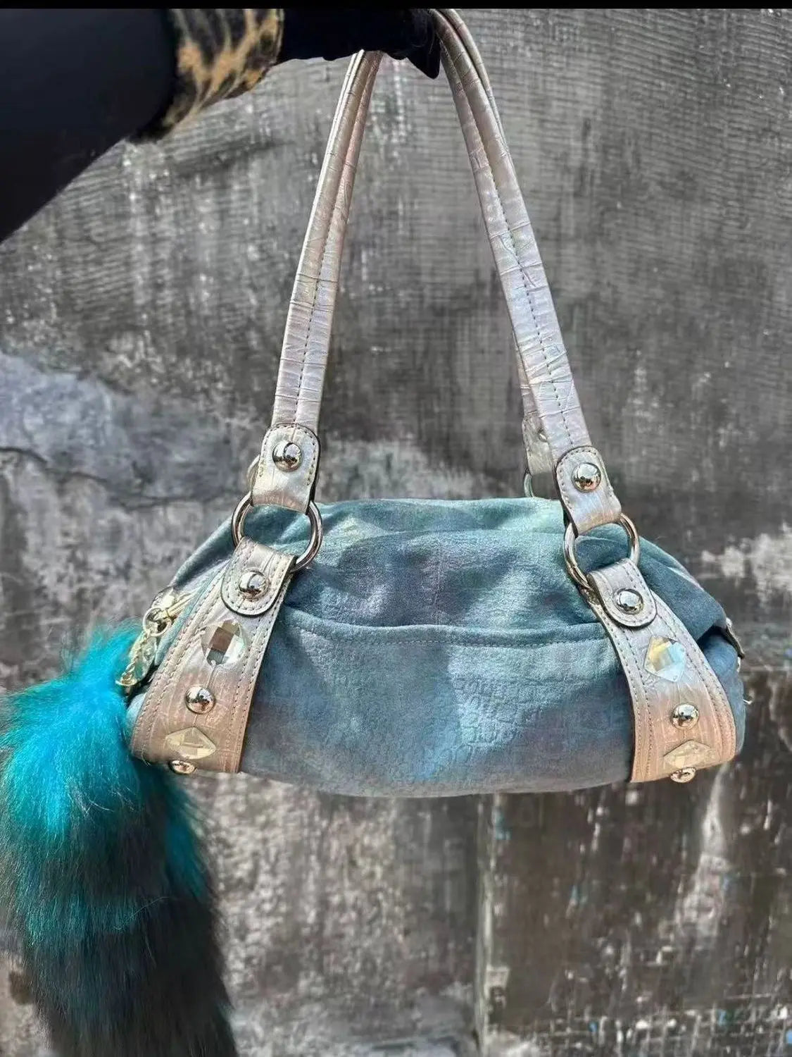 Studded Contrast Strap Shoulder Bag