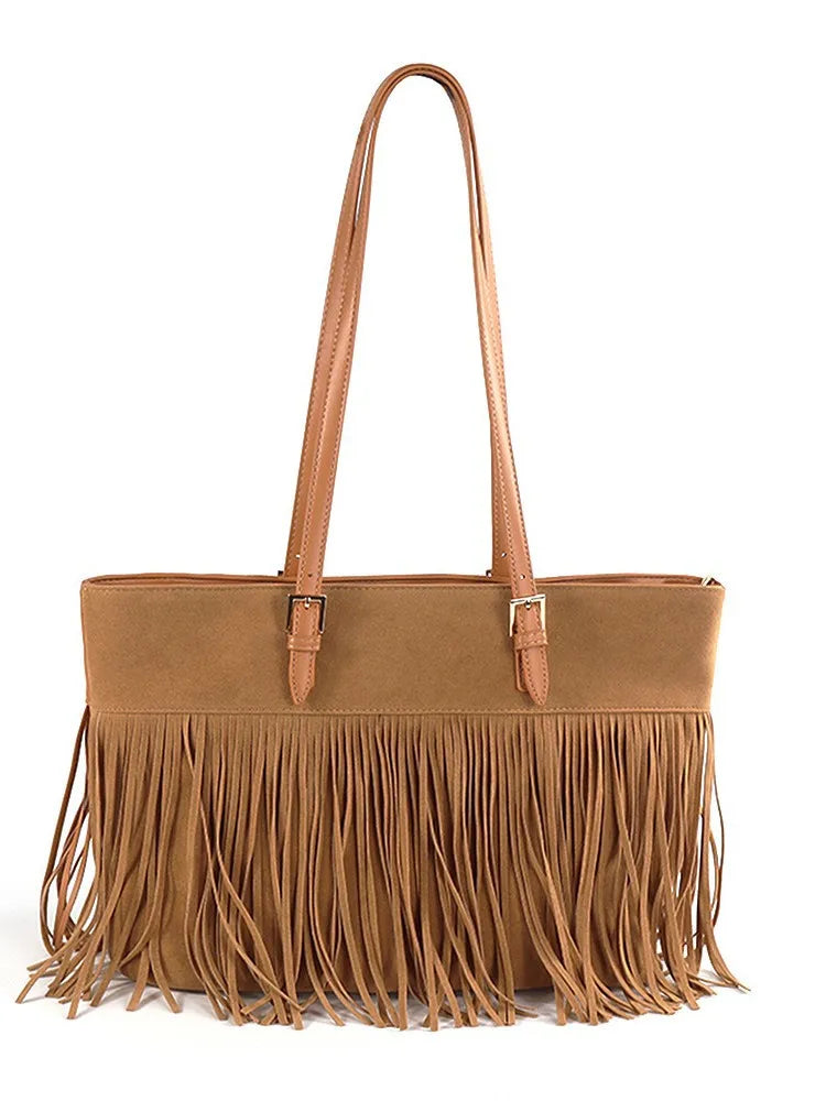 Fringed Shoulder Tote Bag