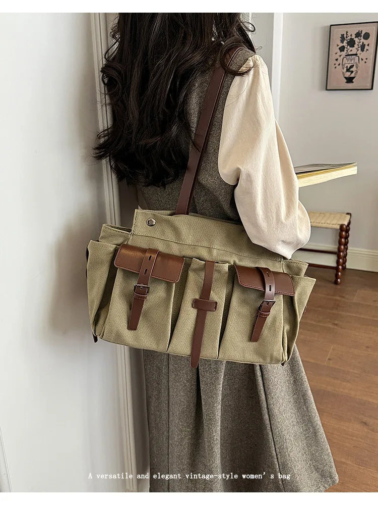 Multi-Pocket Shoulder Tote Bag