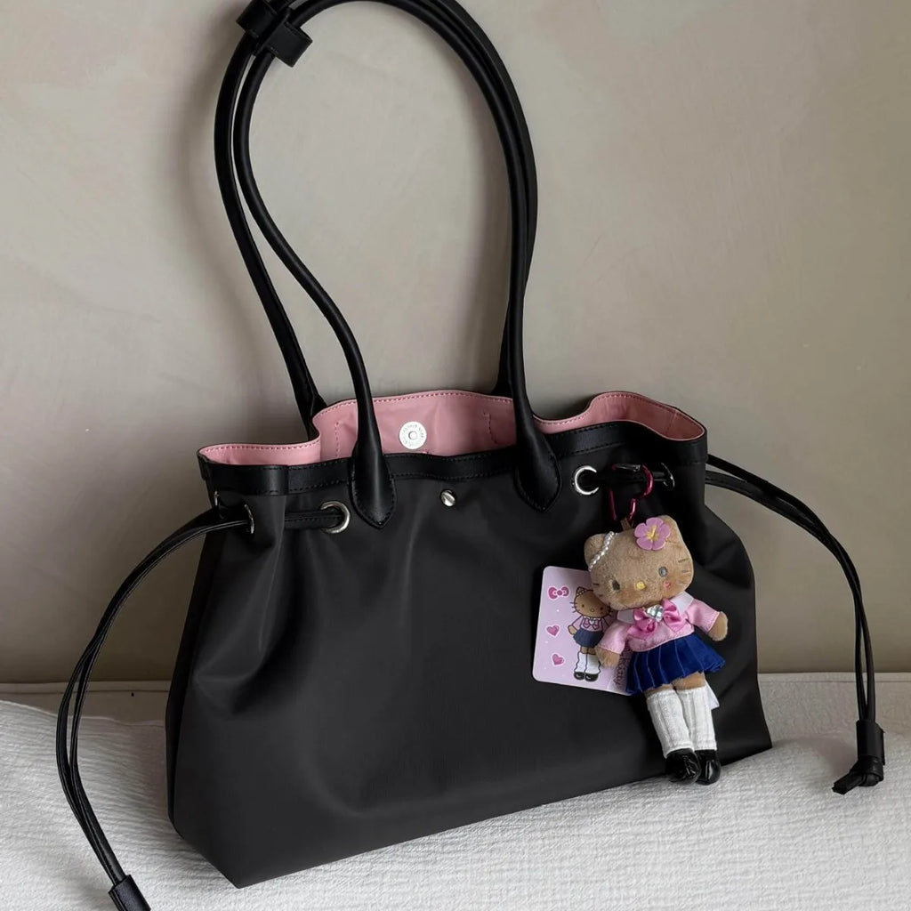 Contrast Trim Drawstring Tote