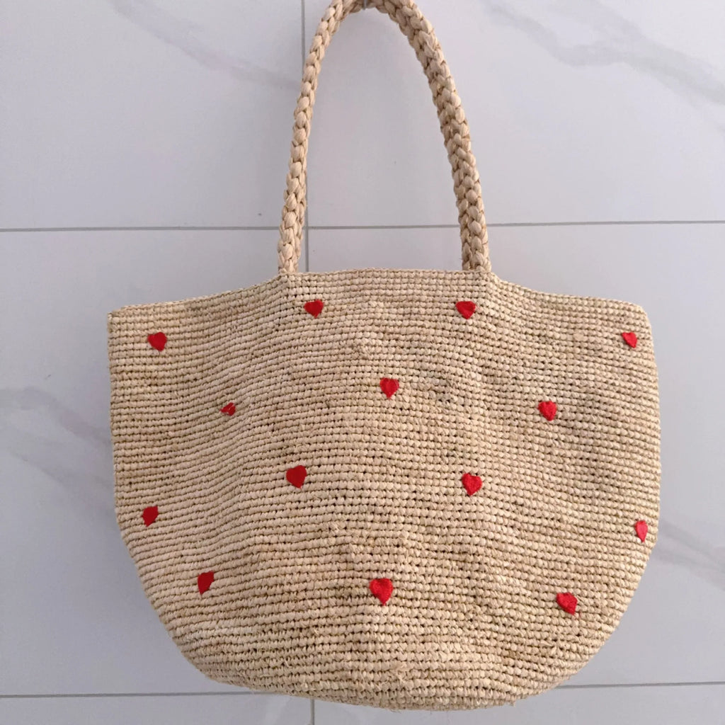 Heart-Pattern Woven Tote Bag