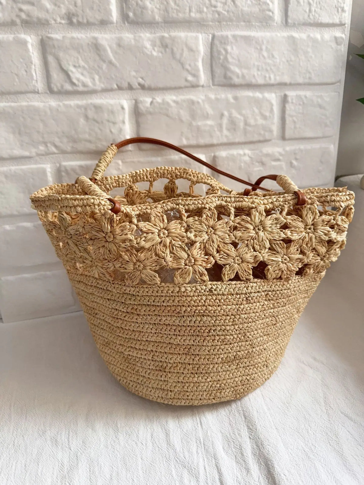 Openwork Woven Basket Tote