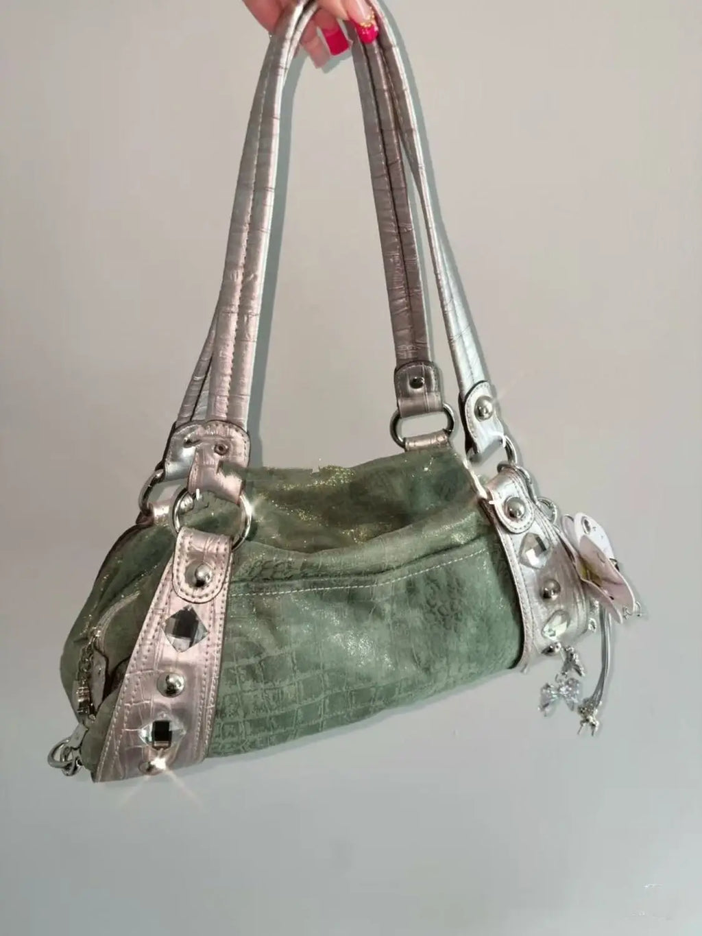 Studded Contrast Strap Shoulder Bag