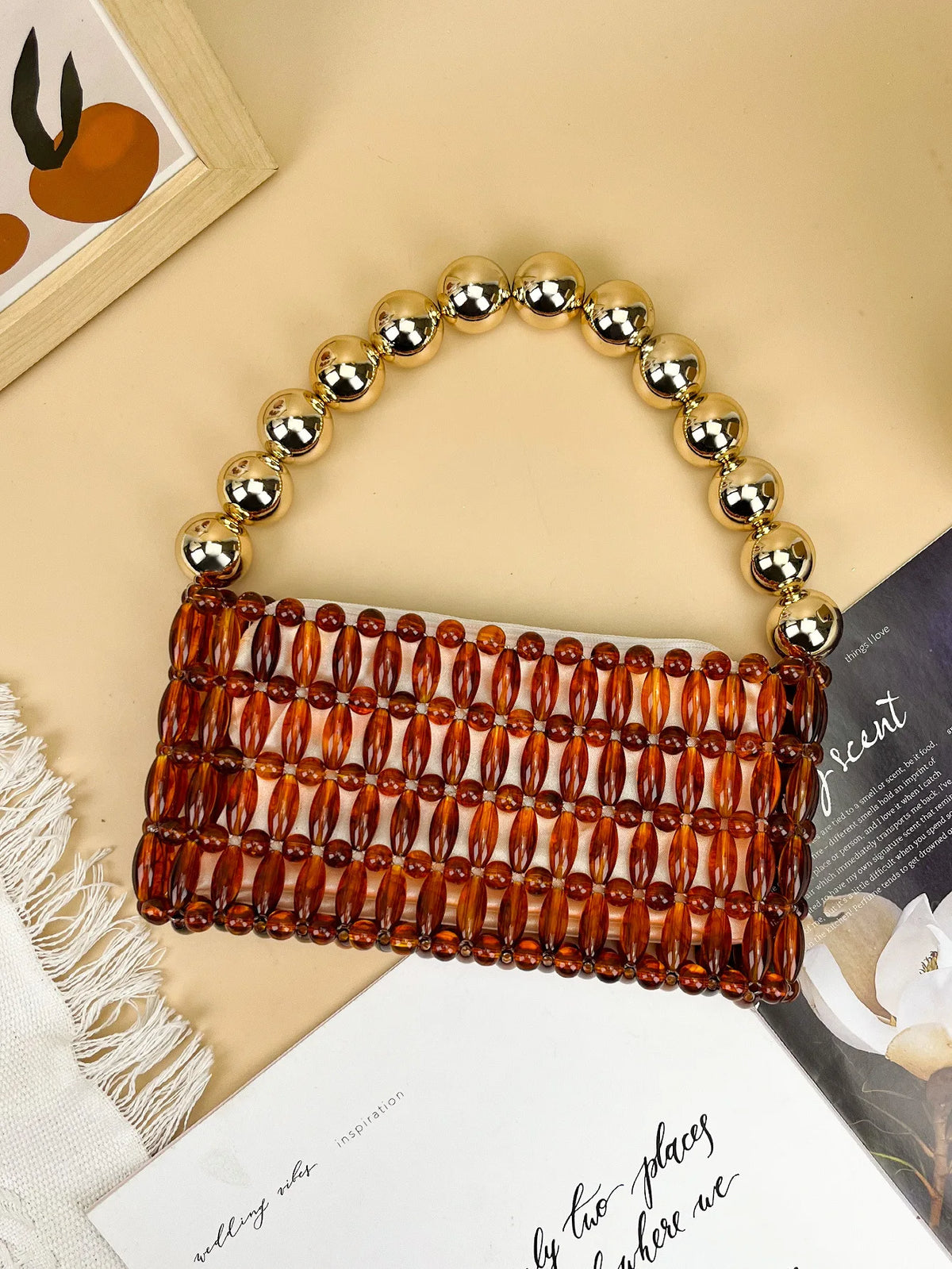 Beaded Handle Handbag