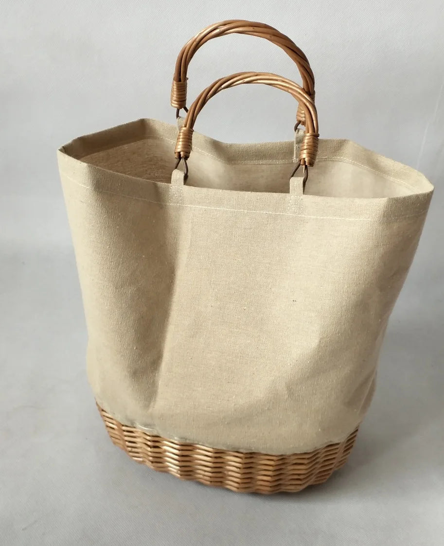 Woven-Base Bucket Tote Bag