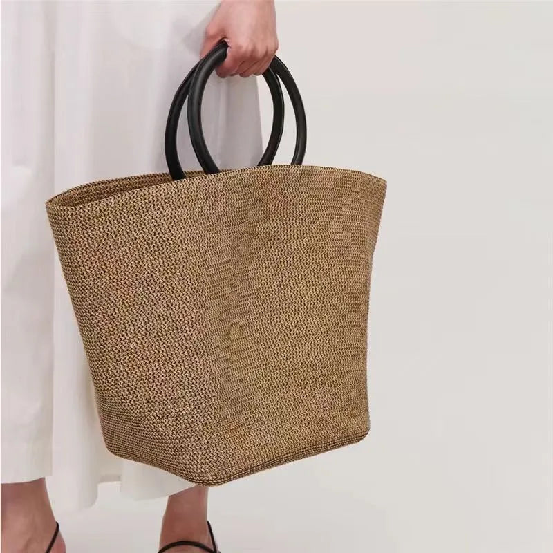 Woven Ring-Handle Tote Bag