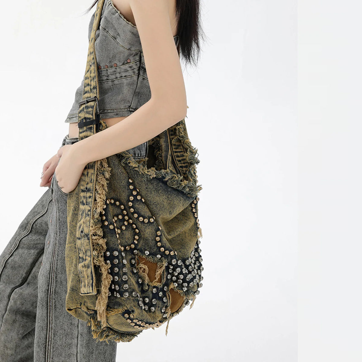 Studded Heart Patch Shoulder Bag