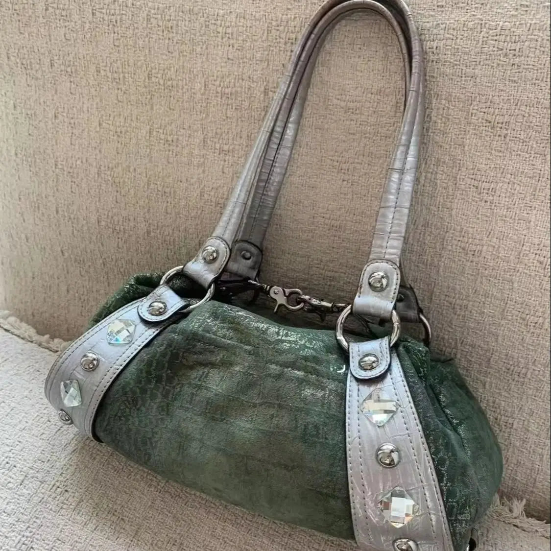 Studded Contrast Strap Shoulder Bag